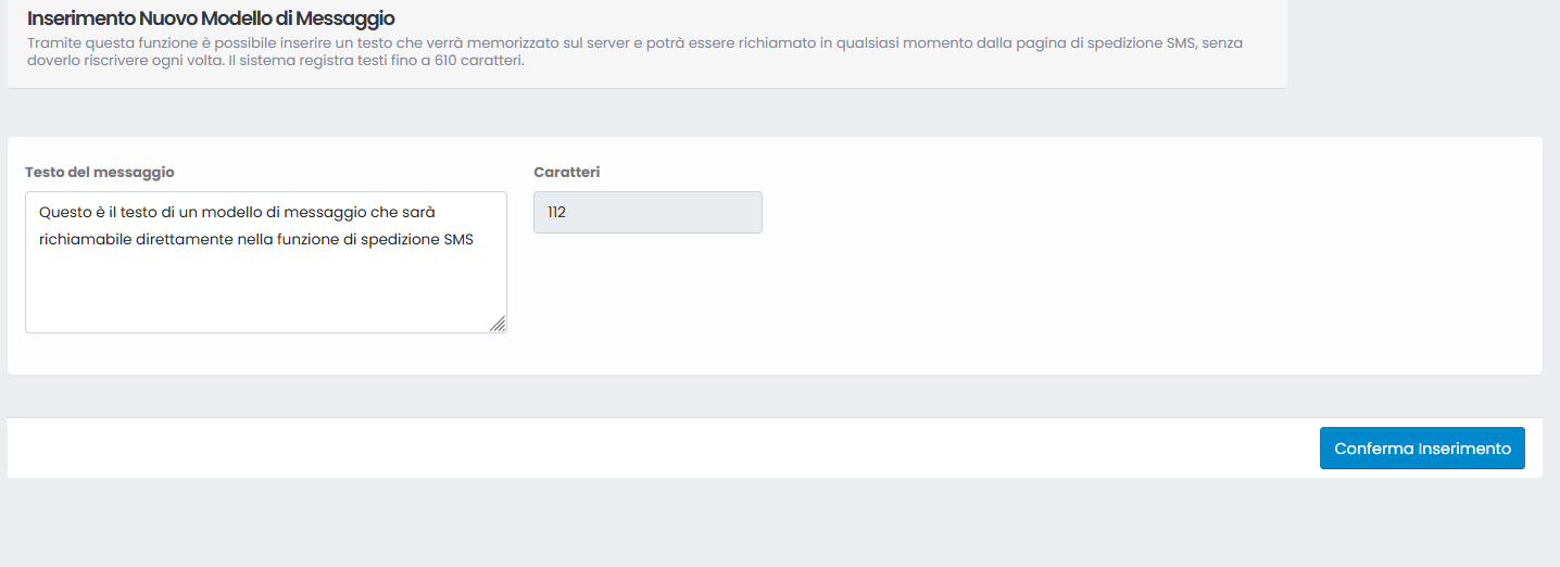 Inserimento modello di testo SMS