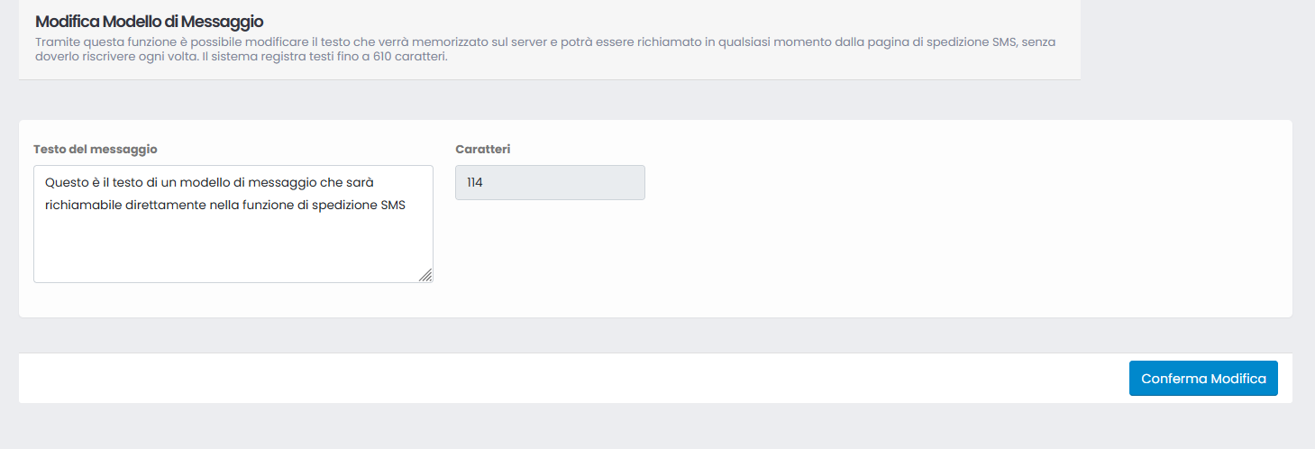 Modifica modello di testo SMS
