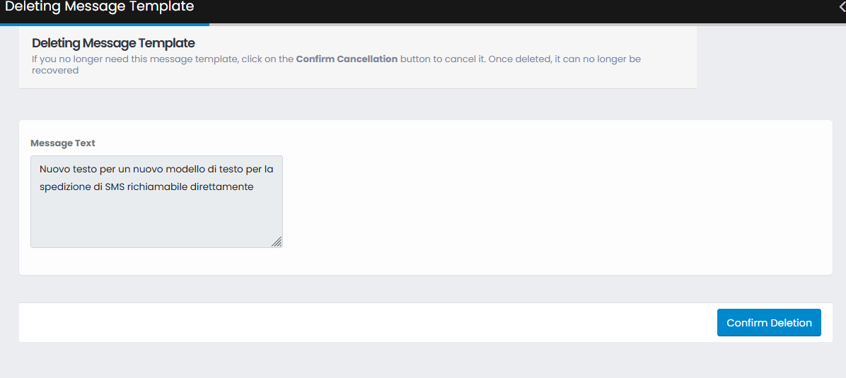 Delete SMS Template